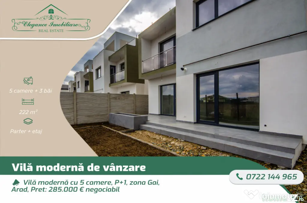 Vilă modernă cu 5 camere, P+1, zona Gai, Arad