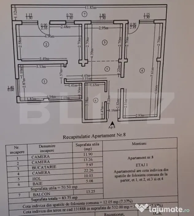 Apartament 3 camere, 83.75 mp, zona Canta – Iași