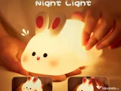 Lampă de veghe pentru copii – Iepuraș din silicon, lumină LED reglabilă 