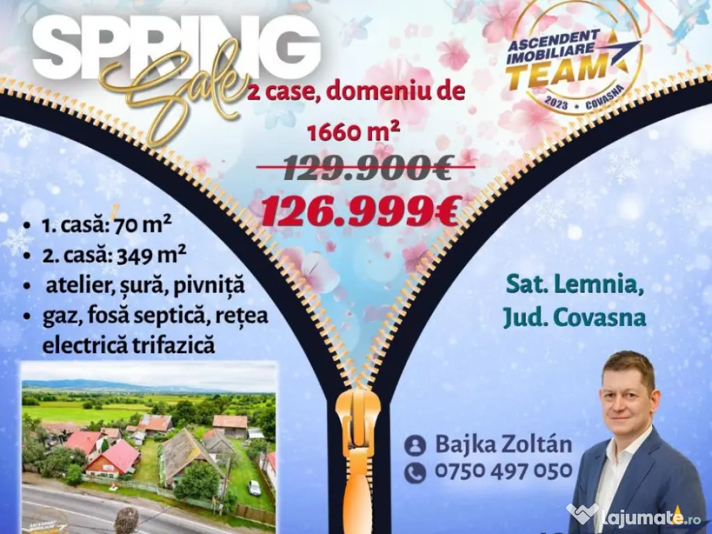 FILM! 2 case,domeniu de 1.660mp, cu atelier,anexe,Lemnia,Co