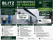 Hala moderna, pod rulant, 720 mp, platforma betonata 1700mp