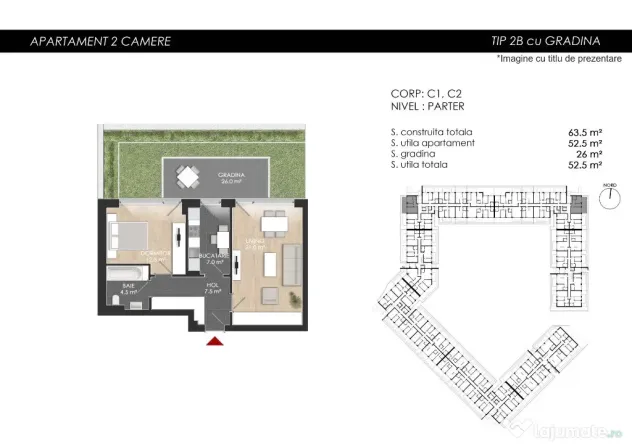 NOU-2 camere cu Gradina proprie – Sector 1/Lacul Straulesti
