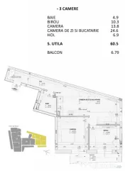 Apartament 3 camere, 61 mp, finisat, nZEB, Central 