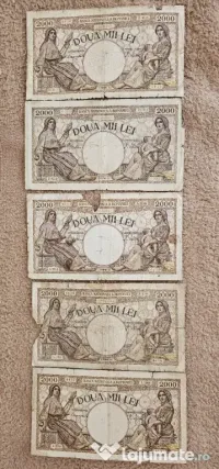 5 Bancnote 2000 lei puse in circulatie in perioada 1941,1943,1944 