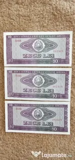 Serie consecutiva de 3 bancnote 10 lei 1966 UNC