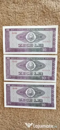 Serie consecutiva de 3 bancnote 10 lei 1966 UNC