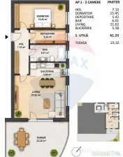 Apartament cu 2 camere (terasa 23 mp) de vanzare - zona s...