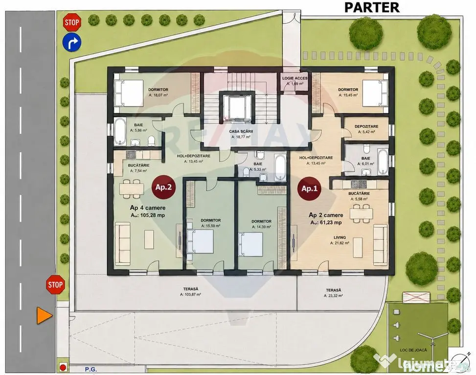 Apartament cu 2 camere (terasa 23 mp) de vanzare - zona s...