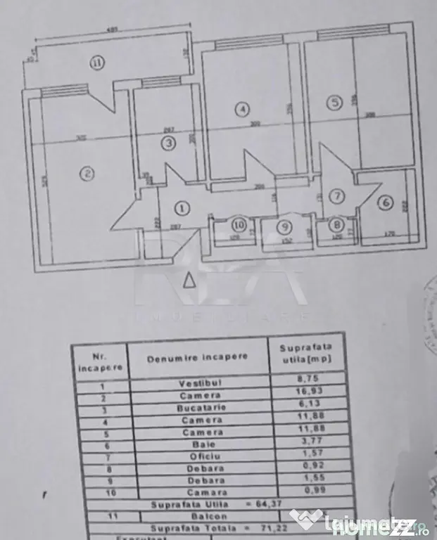 3 camere, et 1/9, anvelopat, 71 mp-Apusului