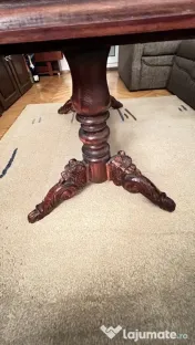 Masa lemn natur cu blat de gresie si picioare sculptate 