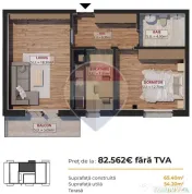De vanzare Apartament 2 camere - incalzire in pardoseala 