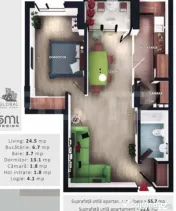 Apartament 2 camere, intermediar, balcon, CF, parcare, boxa, 