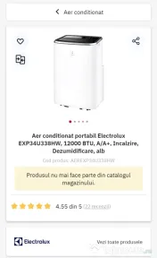 Aer Conditionat Portabil Electrolux (12000 BTU)  Racire si Incalzire 