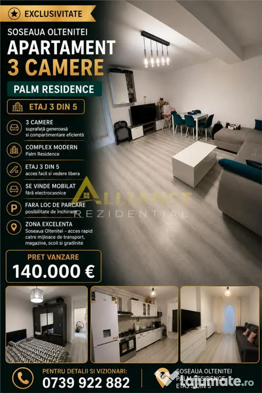 Palm Residence Soseaua Oltenitei Apartament 3 camere 2 bai m