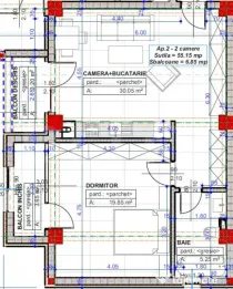 Apartament 2 camere open space, 62 mp, zona Damila