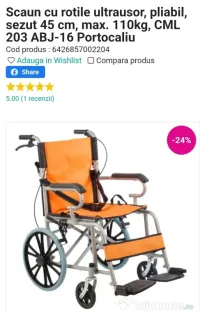 Scaun cu rotile ultrausor, pliabil 449 lei usor negociabil 