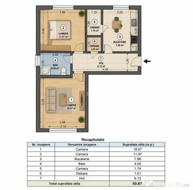 Apartament 2 camere decomandat, parter înalt, Podu Iloaiei