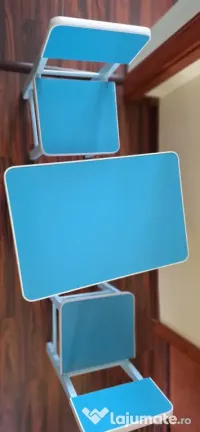 Masa din lemn cu doua scaune, set pentru copii, culoare Albastru 