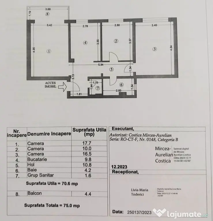 Apartament cu 3 camere decomandat - zona Dacia
