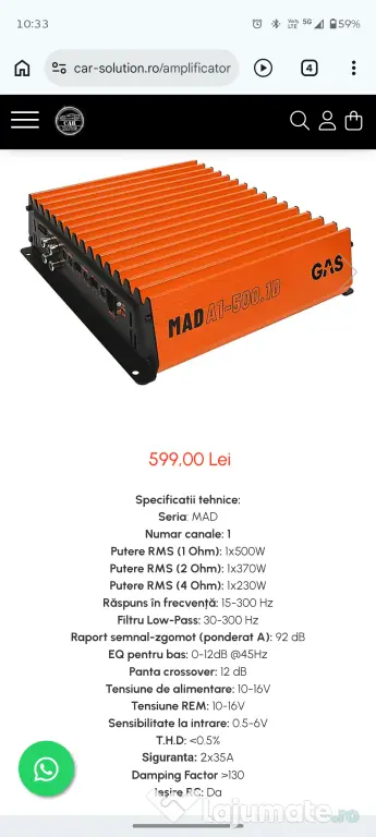 Amplificator Gas 500 watt RMS