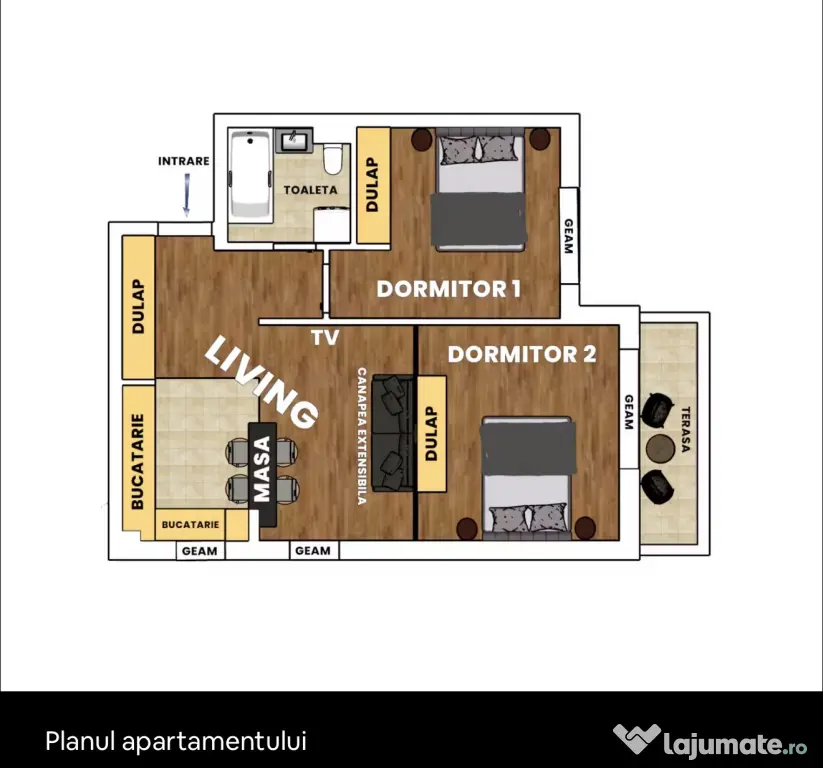 Apartament 2 camere transformat in 3, boxă, balcon și parcare în Tractorul