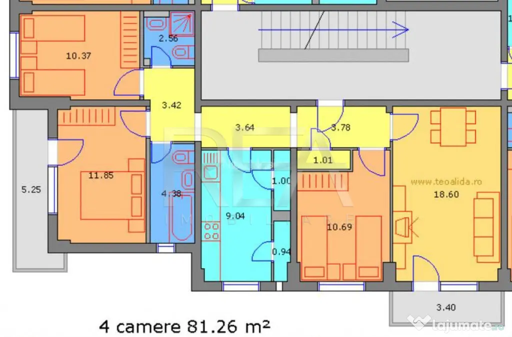 4 camere Teiul Doamnei decomandat, an 1987, 81 mp