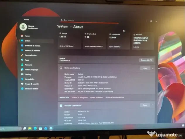 PC Gaming - GTX 1080Ti, I7 9700K, 32GB RAM DDR4 3600Mhz