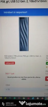 SSD extern Lenovo, PS8, 1TB, nou, în cutie sigilată.