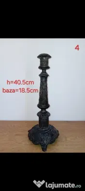 Vând Sfeșnic vechi din bronz, 40,5 cm, piesă de epocă sec. XIX, început sec. XX