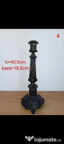 Vând Sfeșnic vechi din bronz, 40,5 cm, piesă de epocă sec. XIX, început sec. XX