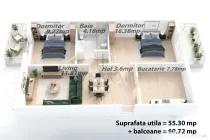 LIPOVEI - ETAJ 2 - DECOMNADAT - 3 CAMERE - 2 BALCOANE - CENT