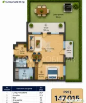 Apartament 2 camere cu gradina Otopeni, bloc arhitectura uni 