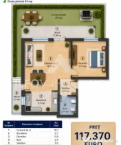 Apartament 2 camere cu gradina Otopeni, bloc arhitectura uni 