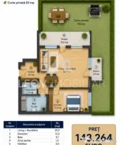 Apartament 2 camere cu gradina Otopeni, bloc arhitectura uni 