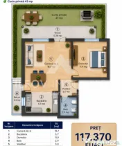 Apartament 2 camere cu gradina Otopeni, bloc arhitectura uni 
