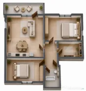 Apartament cu 3 camere, dressing și balcon, etajul 1 