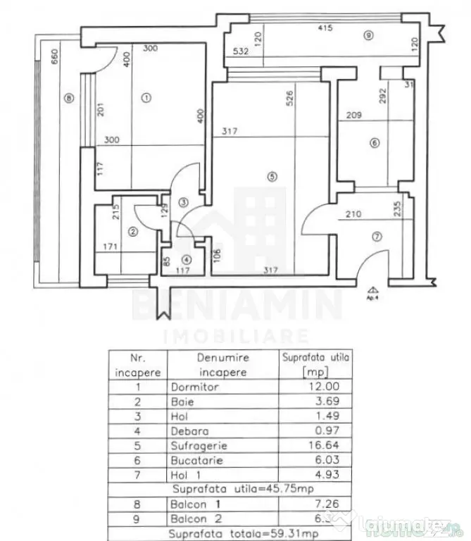 Apartament-2 Camere-Parter Inalt-60mp-2 Balcoane-Piata Va... - Craiova (Dolj)