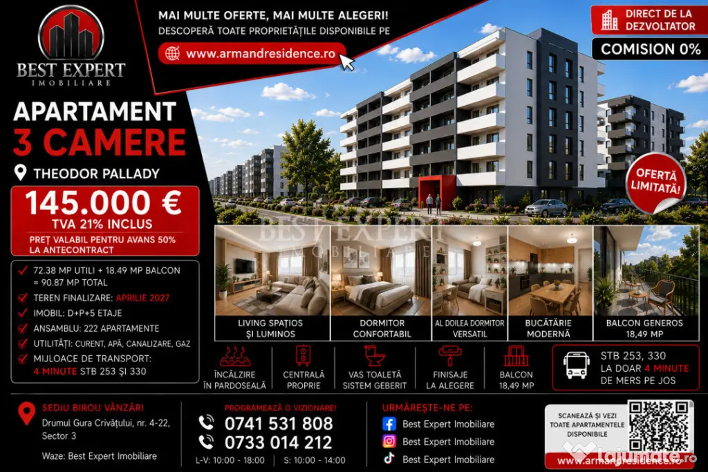 3 Camere| Încălzire în Pardoseala| La avans 15% Discount