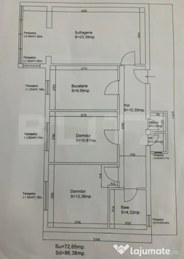 Apartament 3 camere, 76 mp, etaj 2, zona Calea Bucuresti