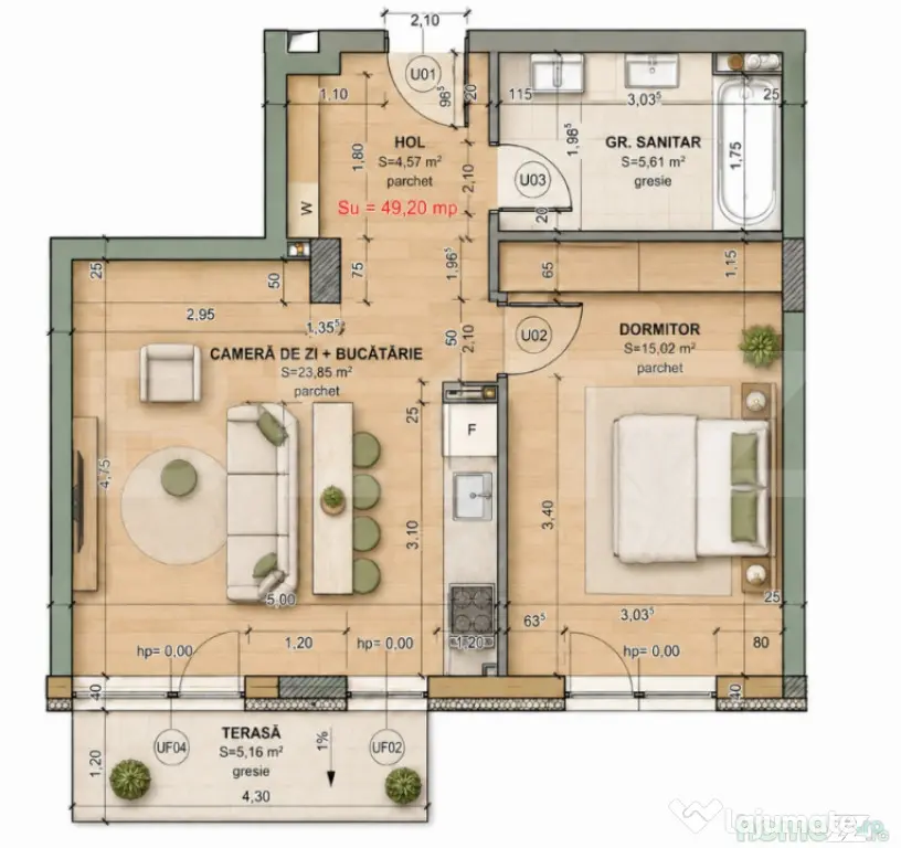 Apartament 2 camere, 49.20 mp, comision 0, zona Iris