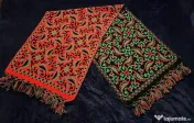 Eșarfă Jacquard reversibilă vintage 100% lână-roșu negru verde popular 56x190