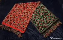 Eșarfă Jacquard reversibilă vintage 100% lână-roșu negru verde popular 56x190