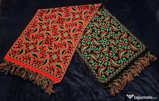 Eșarfă Jacquard reversibilă vintage 100% lână-roșu negru verde popular 56x190