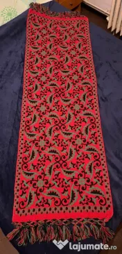 Eșarfă Jacquard reversibilă vintage 100% lână-roșu negru verde popular 56x190