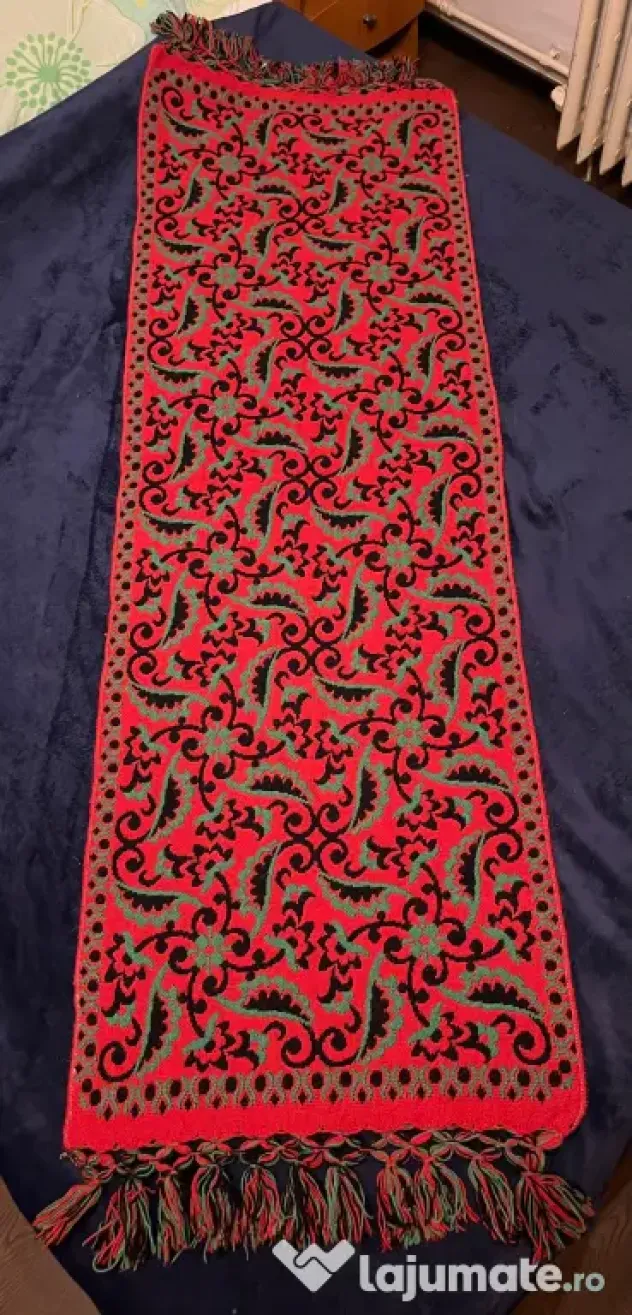Eșarfă Jacquard reversibilă vintage 100% lână-roșu negru verde popular 56x190