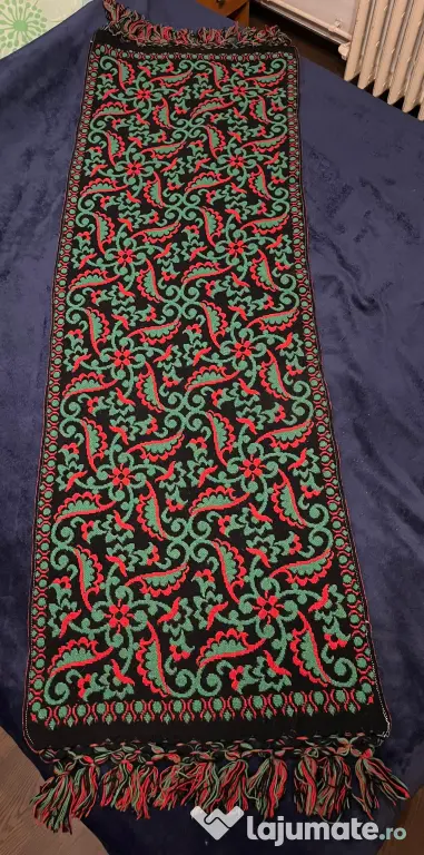 Eșarfă Jacquard reversibilă vintage 100% lână-roșu negru verde popular 56x190