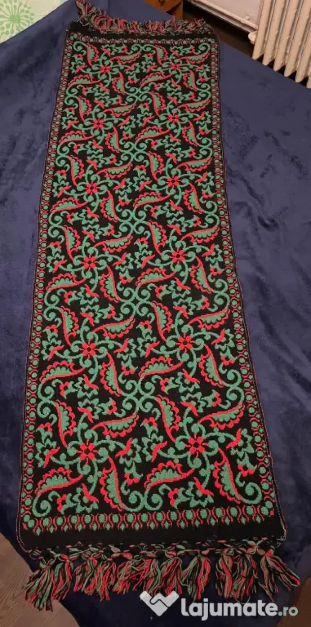 Eșarfă Jacquard reversibilă vintage 100% lână-roșu negru verde popular 56x190
