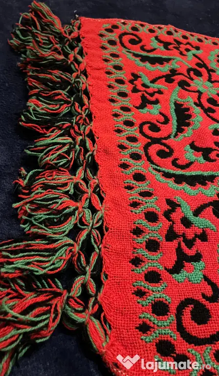 Eșarfă Jacquard reversibilă vintage 100% lână-roșu negru verde popular 56x190