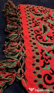 Eșarfă Jacquard reversibilă vintage 100% lână-roșu negru verde popular 56x190