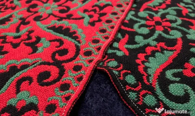 Eșarfă Jacquard reversibilă vintage 100% lână-roșu negru verde popular 56x190